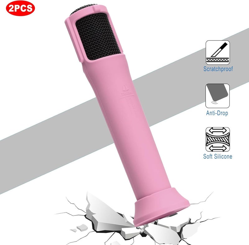 TXesign Silicone Case for JBL PartyBox Wireless Microphone Rechargeable Battery -2 Pack, Anti-Rolling Protective Case with Base Rod Mic Sleeves Microphone Stand for Disco Stage Party TV Show (Pink) - Image 4